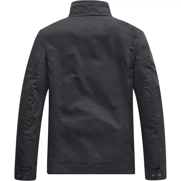 WenVen Mens Casual Washed Cotton Military JacketGrey
