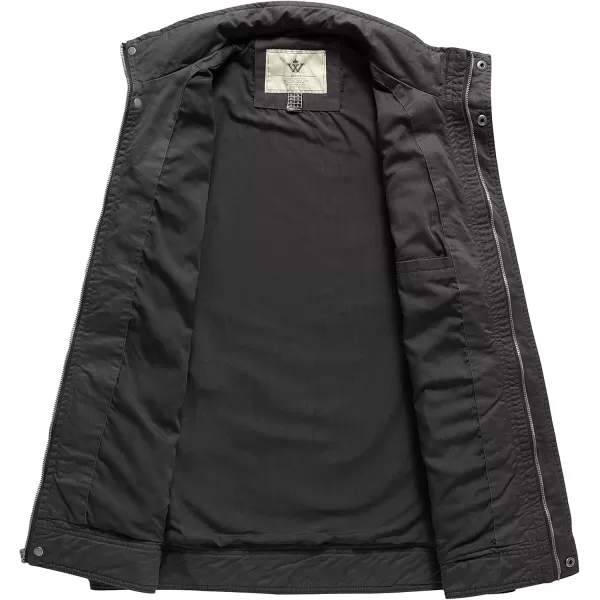 WenVen Mens Casual Washed Cotton Military JacketGrey