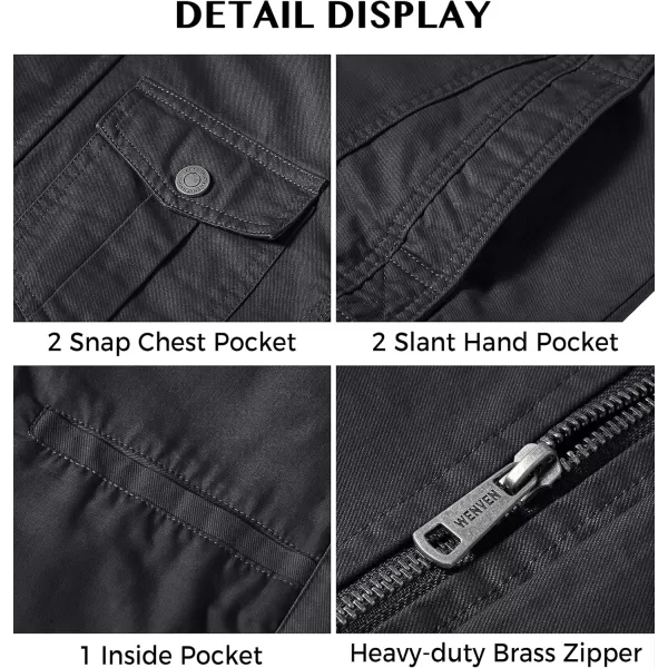 WenVen Mens Casual Washed Cotton Military JacketGrey