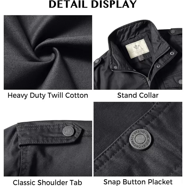 WenVen Mens Casual Washed Cotton Military JacketGrey