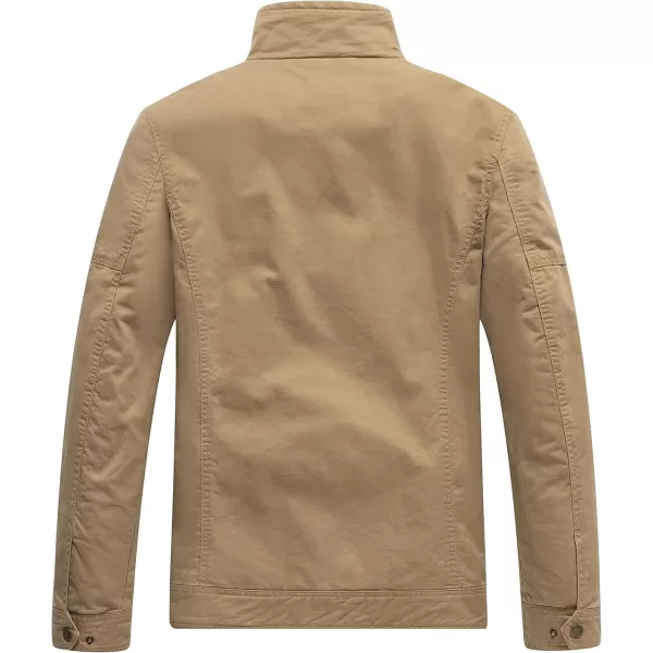 WenVen Mens Casual Washed Cotton Military JacketKhaki Brown