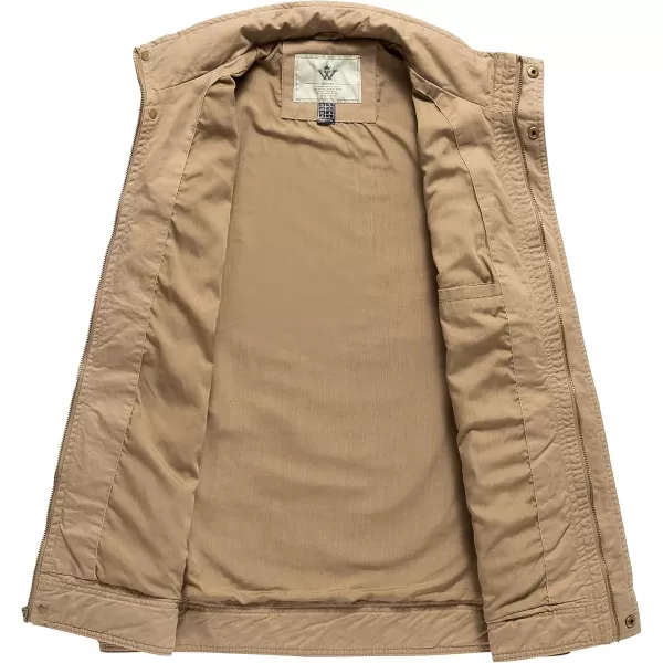 WenVen Mens Casual Washed Cotton Military JacketKhaki Brown