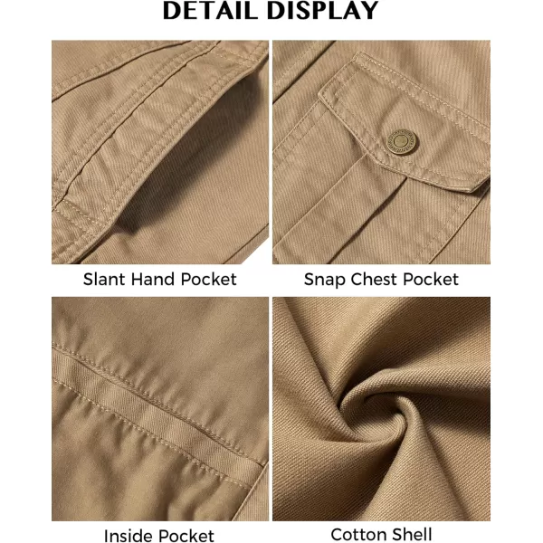 WenVen Mens Casual Washed Cotton Military JacketKhaki Brown