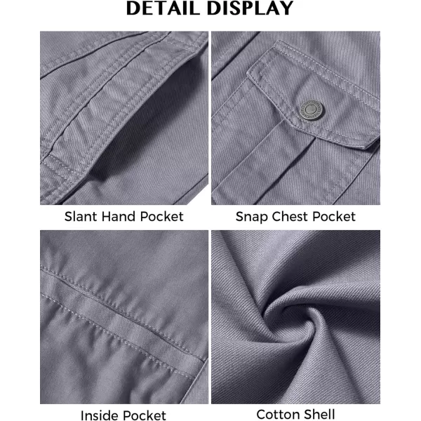 WenVen Mens Casual Washed Cotton Military JacketLight Grey
