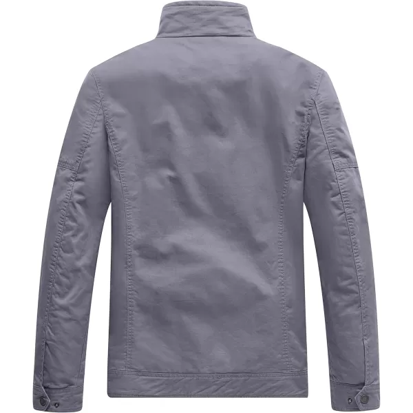 WenVen Mens Casual Washed Cotton Military JacketLight Grey