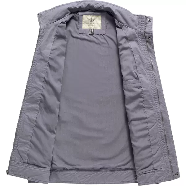 WenVen Mens Casual Washed Cotton Military JacketLight Grey