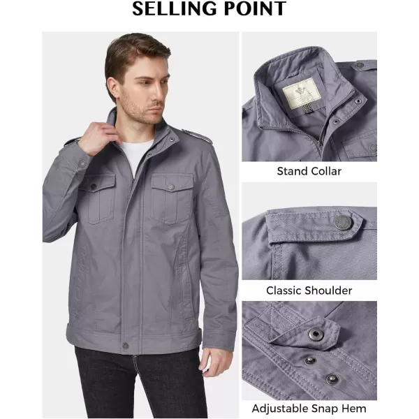 WenVen Mens Casual Washed Cotton Military JacketLight Grey