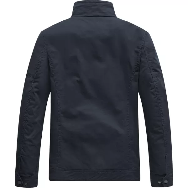 WenVen Mens Casual Washed Cotton Military JacketNavy