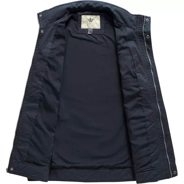 WenVen Mens Casual Washed Cotton Military JacketNavy