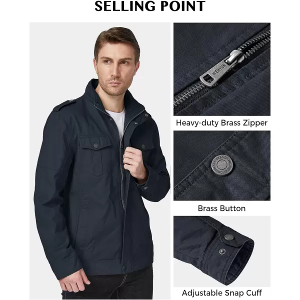 WenVen Mens Casual Washed Cotton Military JacketNavy
