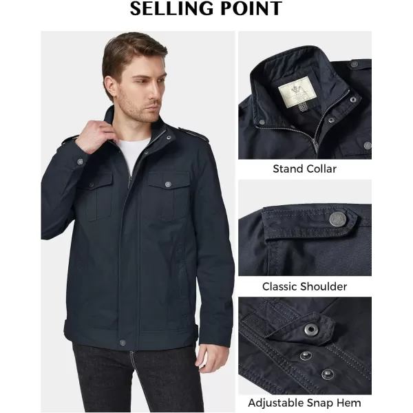 WenVen Mens Casual Washed Cotton Military JacketNavy
