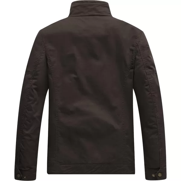 WenVen Mens Casual Washed Cotton Military JacketTobacco