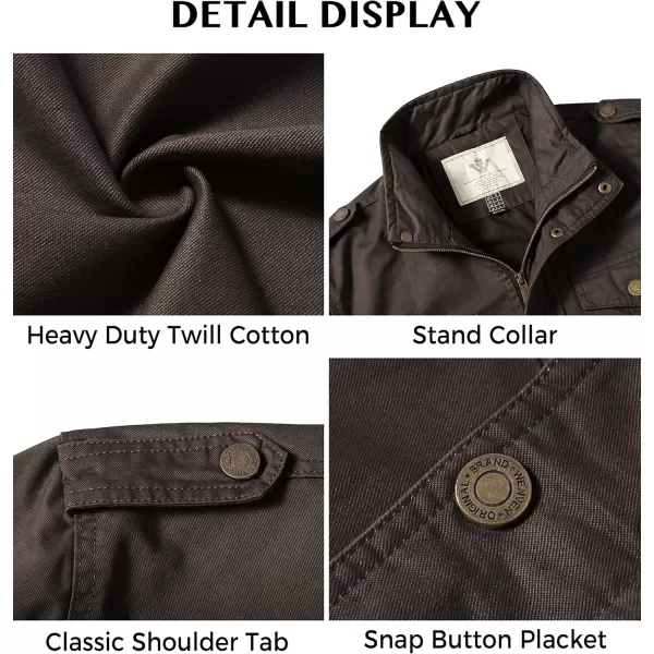 WenVen Mens Casual Washed Cotton Military JacketTobacco