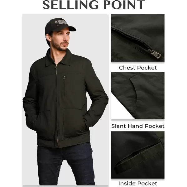 WenVen Mens Lightweight Cotton Canvas Work Jacket Casual Lapel WindbreakerArmy Green