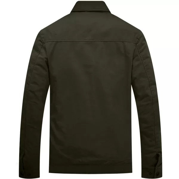 WenVen Mens Lightweight Cotton Canvas Work Jacket Casual Lapel WindbreakerArmy Green