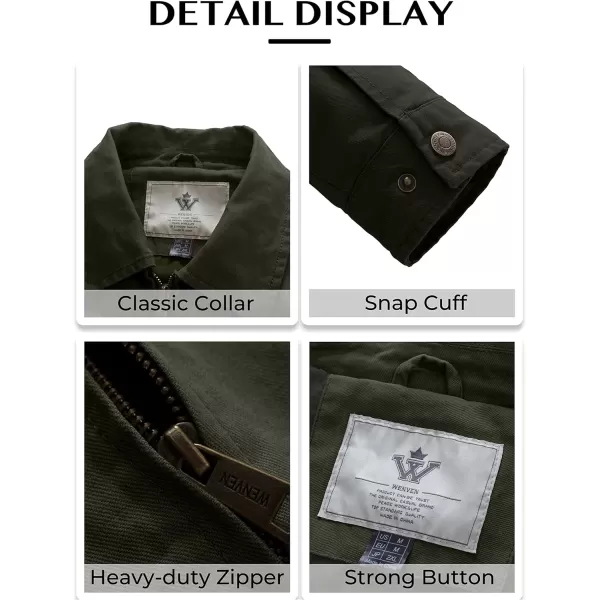WenVen Mens Lightweight Cotton Canvas Work Jacket Casual Lapel WindbreakerArmy Green