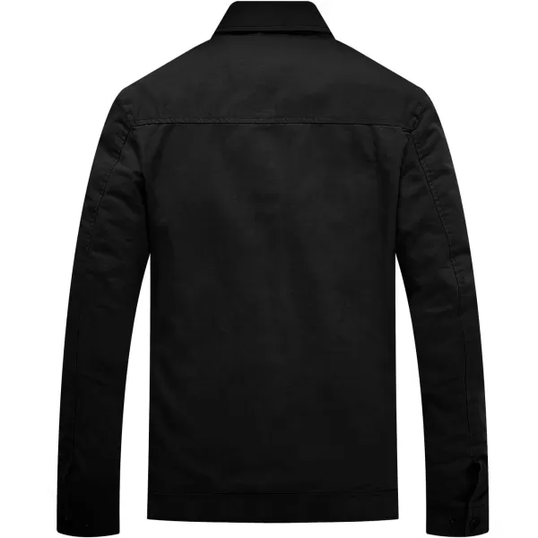 WenVen Mens Lightweight Cotton Canvas Work Jacket Casual Lapel WindbreakerBlack
