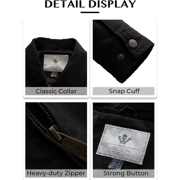 WenVen Mens Lightweight Cotton Canvas Work Jacket Casual Lapel WindbreakerBlack