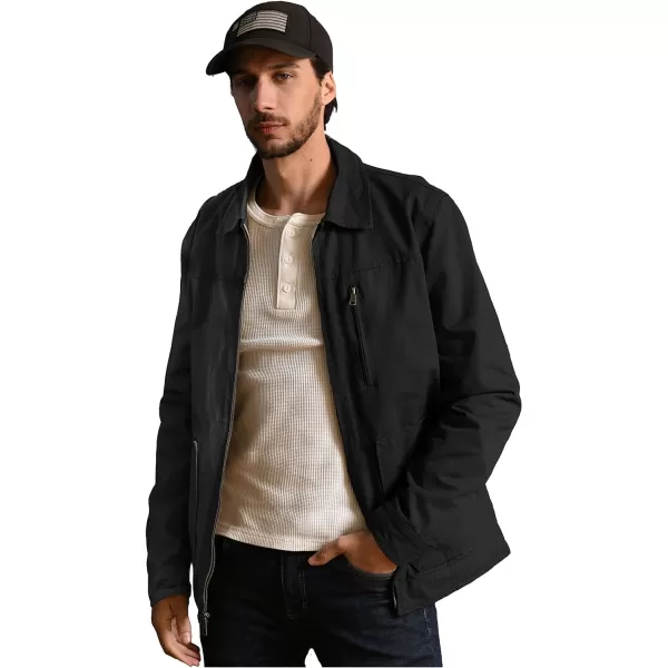 WenVen Mens Lightweight Cotton Canvas Work Jacket Casual Lapel WindbreakerBlack