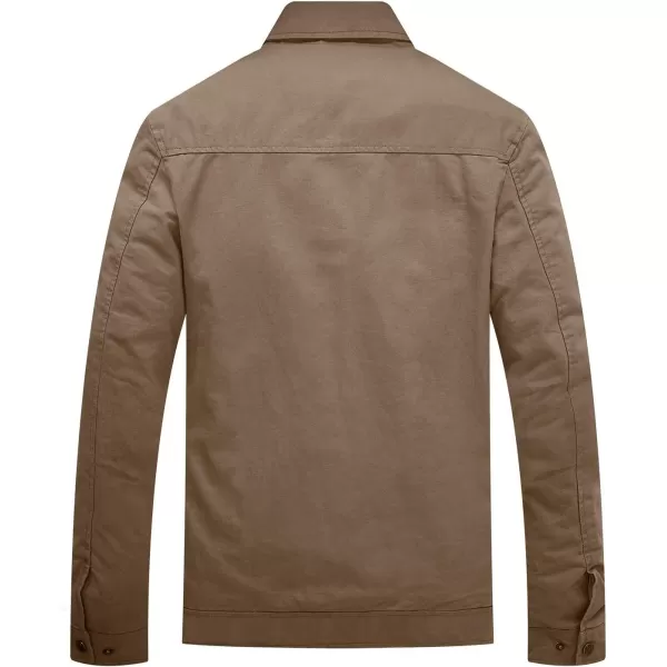 WenVen Mens Lightweight Cotton Canvas Work Jacket Casual Lapel WindbreakerKhaki