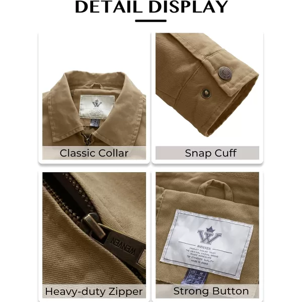 WenVen Mens Lightweight Cotton Canvas Work Jacket Casual Lapel WindbreakerKhaki