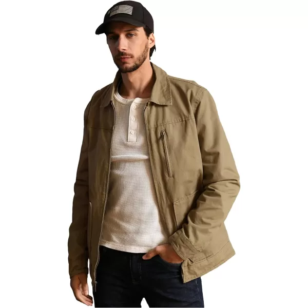 WenVen Mens Lightweight Cotton Canvas Work Jacket Casual Lapel WindbreakerKhaki