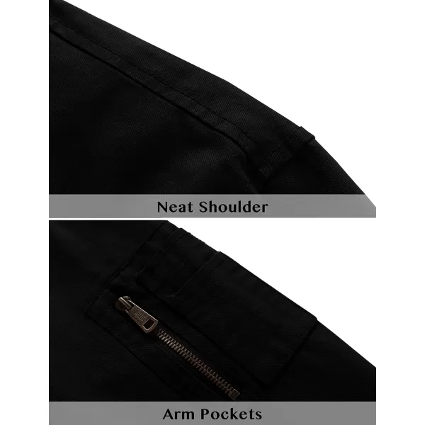 WenVen Mens Lightweight Cotton Flight Bomber Jacket Casual Military WindbreakerBlack