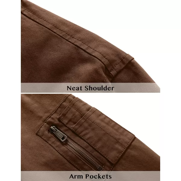 WenVen Mens Lightweight Cotton Flight Bomber Jacket Casual Military WindbreakerCoffee
