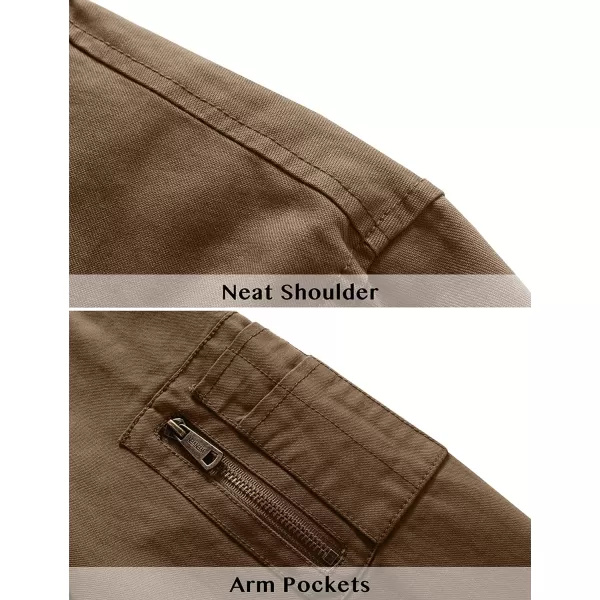 WenVen Mens Lightweight Cotton Flight Bomber Jacket Casual Military WindbreakerKhaki