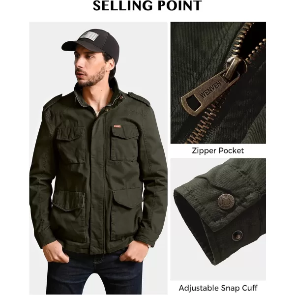 WenVen Mens Lightweight Military Style Jacket Twill Cotton WindbreakerArmy Green