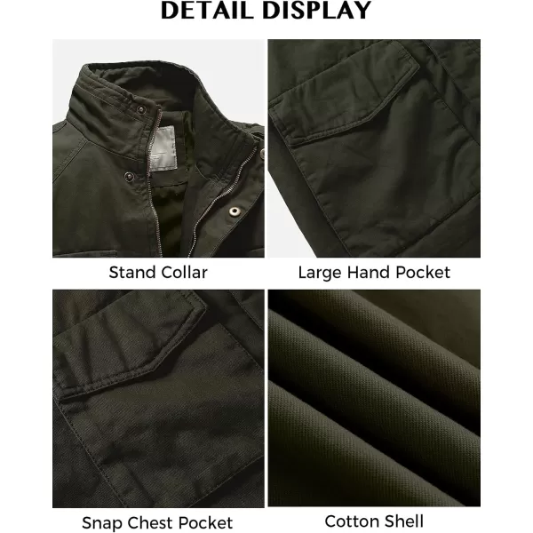 WenVen Mens Lightweight Military Style Jacket Twill Cotton WindbreakerArmy Green
