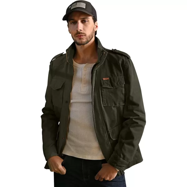 WenVen Mens Lightweight Military Style Jacket Twill Cotton WindbreakerArmy Green