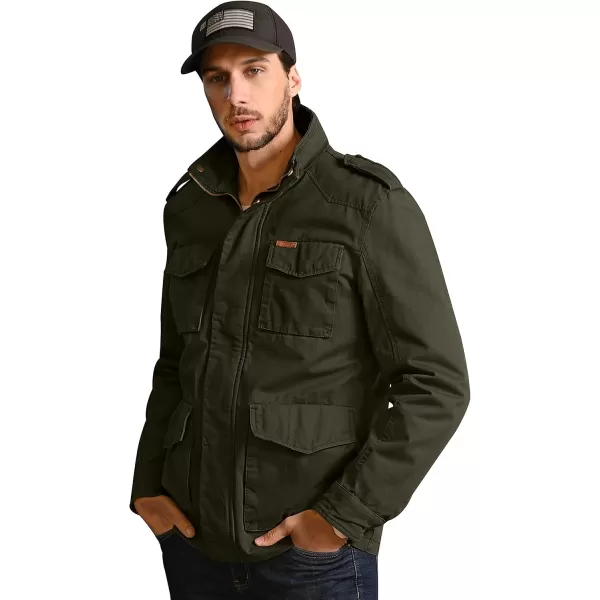 WenVen Mens Lightweight Military Style Jacket Twill Cotton WindbreakerArmy Green