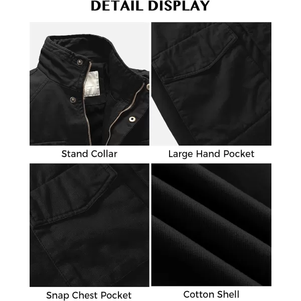 WenVen Mens Lightweight Military Style Jacket Twill Cotton WindbreakerBlack