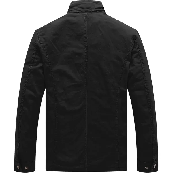 WenVen Mens Lightweight Military Style Jacket Twill Cotton WindbreakerBlack