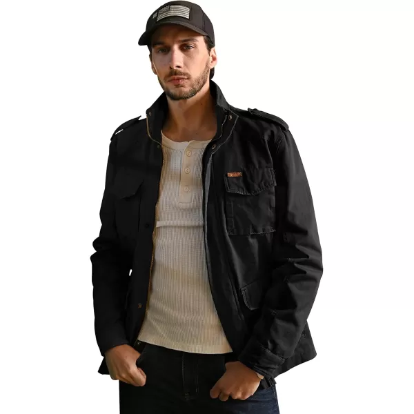 WenVen Mens Lightweight Military Style Jacket Twill Cotton WindbreakerBlack