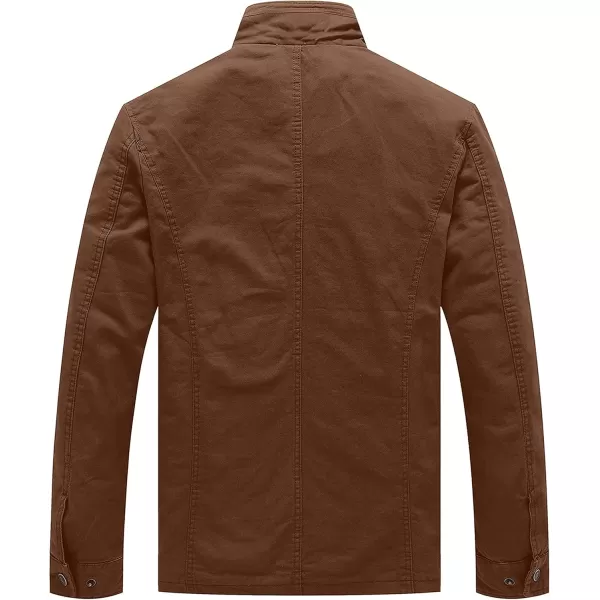 WenVen Mens Lightweight Military Style Jacket Twill Cotton WindbreakerCoffee
