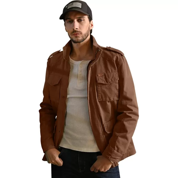 WenVen Mens Lightweight Military Style Jacket Twill Cotton WindbreakerCoffee