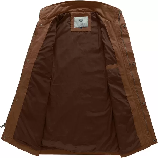WenVen Mens Lightweight Military Style Jacket Twill Cotton WindbreakerCoffee