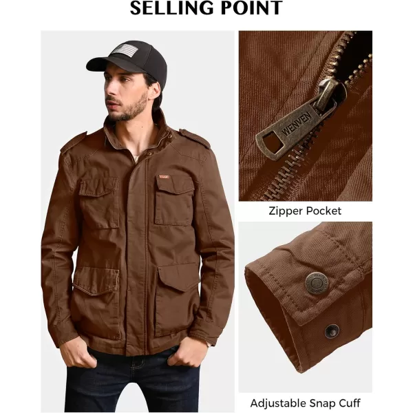 WenVen Mens Lightweight Military Style Jacket Twill Cotton WindbreakerCoffee