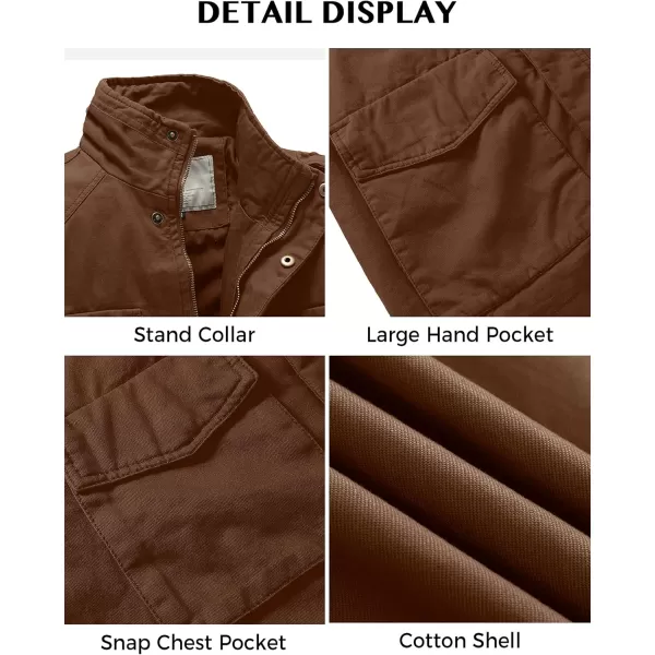 WenVen Mens Lightweight Military Style Jacket Twill Cotton WindbreakerCoffee