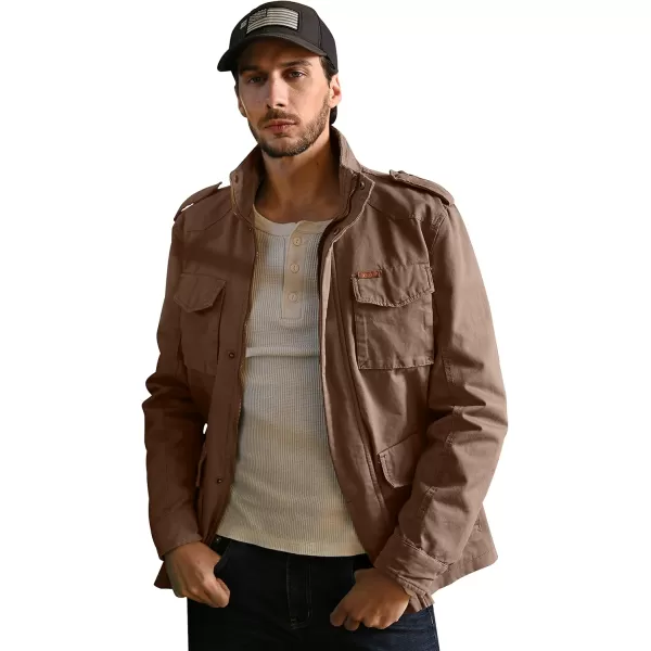 WenVen Mens Lightweight Military Style Jacket Twill Cotton WindbreakerKhaki