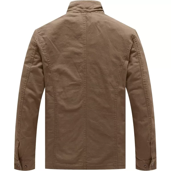WenVen Mens Lightweight Military Style Jacket Twill Cotton WindbreakerKhaki