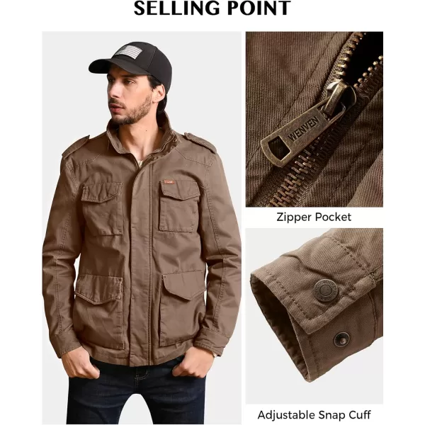 WenVen Mens Lightweight Military Style Jacket Twill Cotton WindbreakerKhaki