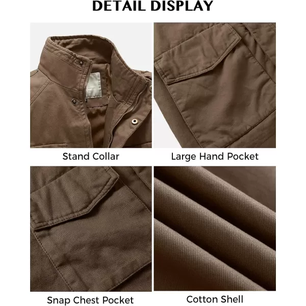 WenVen Mens Lightweight Military Style Jacket Twill Cotton WindbreakerKhaki