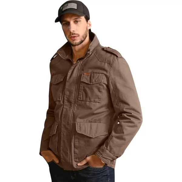 WenVen Mens Lightweight Military Style Jacket Twill Cotton WindbreakerKhaki