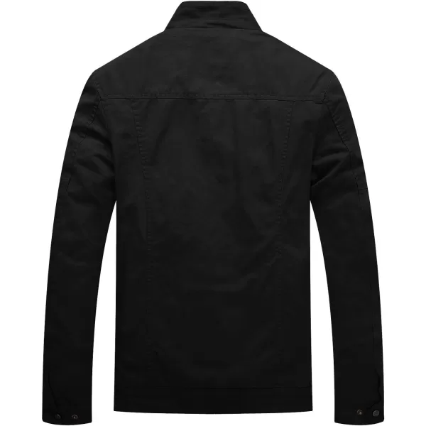 WenVen Mens Spring Canvas Military Style Jacket Casual Lightweight Cotton CoatBlack