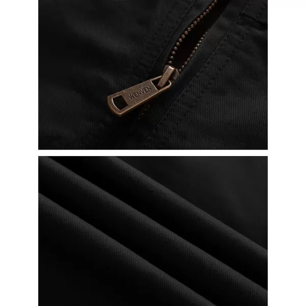 WenVen Mens Spring Canvas Military Style Jacket Casual Lightweight Cotton CoatBlack