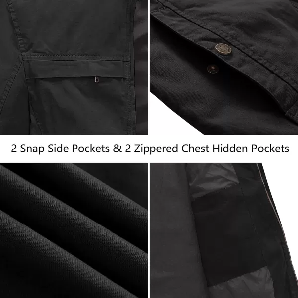 WenVen Mens Spring Canvas Military Style Jacket Casual Lightweight Cotton CoatBlack