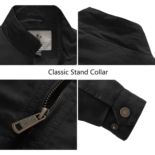 WenVen Mens Spring Canvas Military Style Jacket Casual Lightweight Cotton CoatBlack